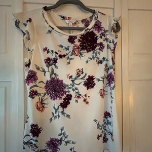 Candie's Cream Floral Blouse with Purple, Blue and Pink Accents